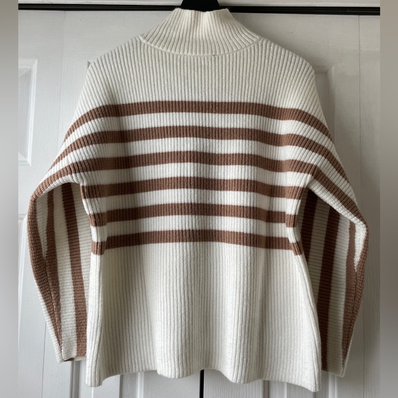 Ann Taylor Cream and Tan Turtleneck Sweater with Gold Buttons - Picture 3 of 4